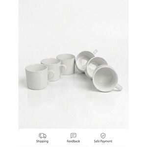 Set of 6 Pier 1 Imports Luminous White Porcelain Coffee Mugs Minimalist Set